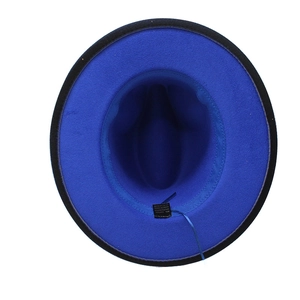 Detail view of the fedora hat lining with 65% cotton fabric and manufacturing label