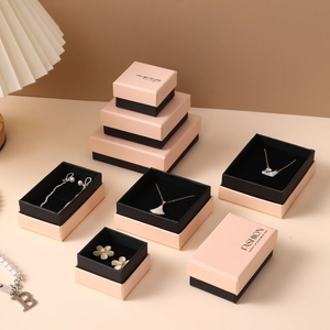 Pink and black jewelry gift box set with gold falling in love lettering for necklaces