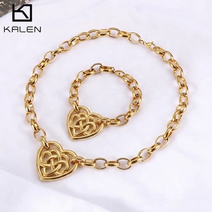 Heart Pendant Necklace And Bracelet Chunky Cable Chain Stainless Steel High Polished Punk Style Jewelry For Women