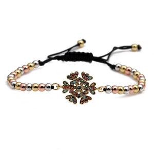 Modisches Perlenarmband mit Schneeflocke, bunten Zirkonia und verstellbarem Band