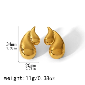 Detailed view of 18k gold plated double teardrop earrings with dimensions and weight info