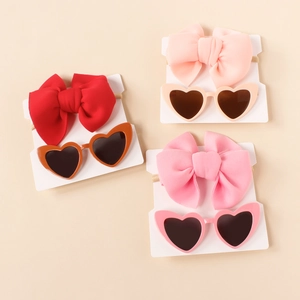 Baby Girls Headband And Sunglasses Heart Shaped Glasses Bow Elastic Hair Band Infant Toddler Fashion Accessories