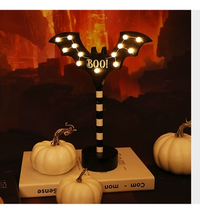 Halloween vleermuis LED houten nachtlampje tafeldecoratie met pompoenen thuis