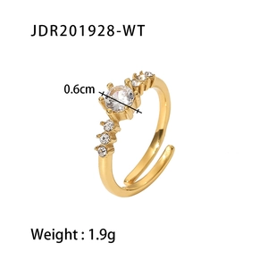 18K gold plated stainless steel ring with zircon stone, 0.6cm diameter and 1.9g weight