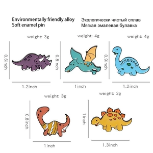 Five-piece dinosaur fossil enamel pin set including colorful herbivore cartoon badges