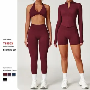 Damen Nylon Elasthan Yoga Top And Bottom Atmungsaktiv Schnelltrocknend Fitness Workout Sport Top And Bottom Für Gym Laufen