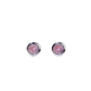 Classic S925 sterling silver stud earrings featuring round pink cubic zirconia stones