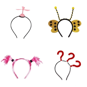 Funny cartoon headband set with pink propeller bee feathers and question mark design