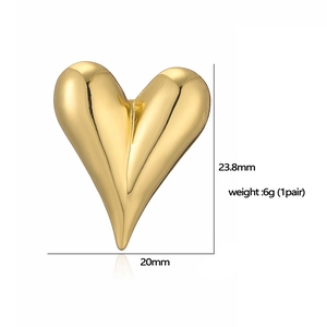 Polished gold heart earring detail with dimensions 23.8mm height and 20mm width