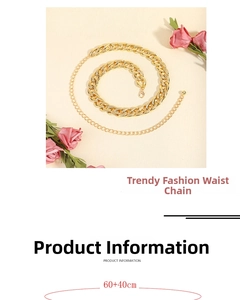 Detail of gold acrylic chain belt with chunky cuban links and 60+40cm adjustable sizing