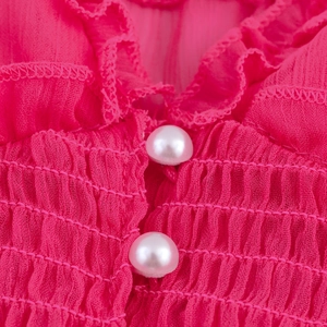 Robe longue en mousseline de style français avec bustier smocké et boutons de perles
