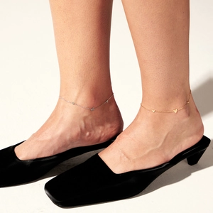 Gold and silver heart pendant anklets for women, set of 2 stainless steel ankle chains
