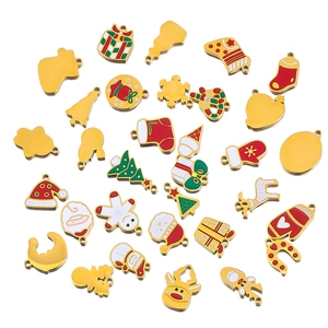 Christmas Stainless Steel Enamel Pendants For DIY Jewelry Making Charms Santa Claus Reindeer Gingerbread Man Tree Festive