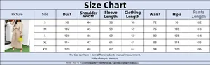 Size chart showing S to XXL measurements for the irregular shirt and straight pants set
