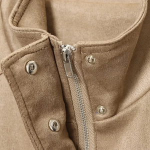 Veste d'automne en daim pour femme avec fermeture éclair métallique et boutons-pression