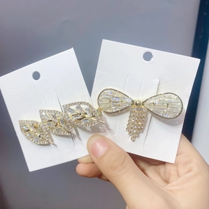 Sparkling crystal leaf hairpin and bow fringe hair clip set with silver alloy plating
