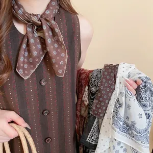 Vintage Paisley Floral Print Scarf Hairband Polyester Satin Feel Neckerchief Fashionable Headwrap Accessory For Women