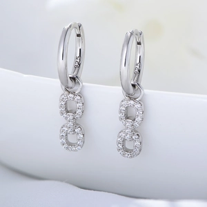 925 silver geometric hoop earrings with interlocking pavé zircon oval pendants