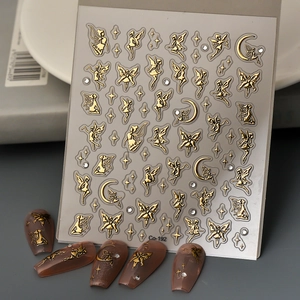 5D Embossed Gold Fairy Moon Stars Nail Art Stickers Waterproof Adhesive Decals DIY Manicure Professional Decoration