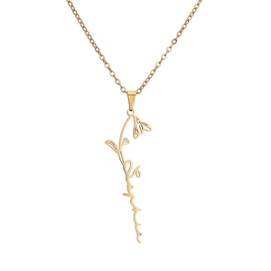 Minimalist gold necklace with floral pendant and Sophia script lettering detail