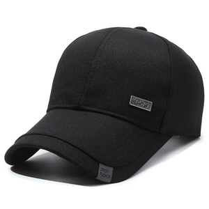 Classic black cotton baseball cap with sport metal badge and fashion brim label