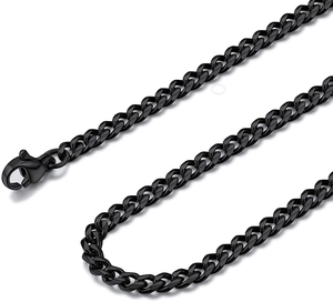 Detail view of black 7mm Cuban link chain featuring secure lobster clasp and matte finish