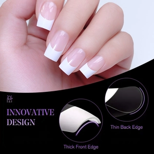 French tip press-on nails with thin back edge and thick front edge design details