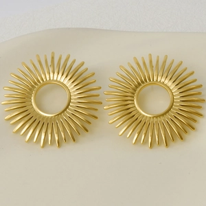 Polished 304 stainless steel sunburst stud earrings in a matte golden finish