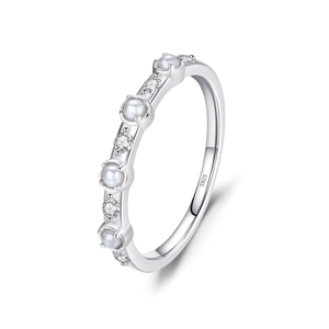 Bague élégante en argent sterling S925 avec perles et zircons scintillants