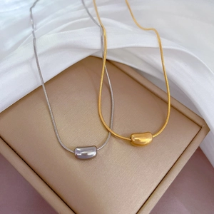 Collana A Catena Di Serpente In Acciaio Al Titanio Minimalista Con Elegante Ciondolo A Fagiolo Gioielli Placcati Oro Per Donna