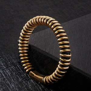 Men's titanium steel spiral woven bracelet with magnetic clasp in gold and black