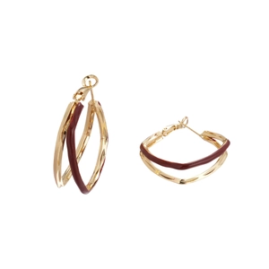 Orecchini a onde geometriche placcati in oro 18k con finitura in smalto rosso bordeaux