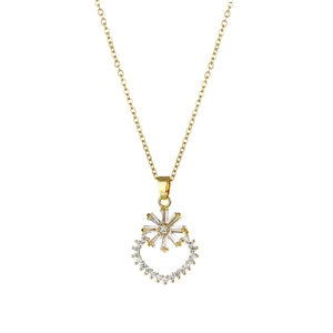 18k gold plated snowflake and ring pendant necklace with sparkling clear zircon accents