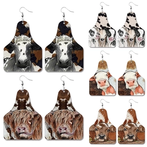Western Cowboy Cow Tag PU Leather Dangle Earrings Animal Pattern Leopard Print Boho Festive Jewelry For Women