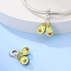 925 silver sunflower avocado charm with green enamel for DIY snake chain bracelets