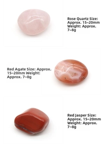 Detailed view of polished 15-20mm natural rose quartz, carnelian, and red jasper stones