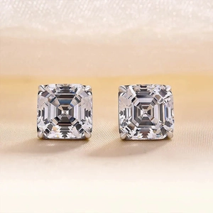 Classic silver square emerald-cut zircon stud earrings with four-prong setting