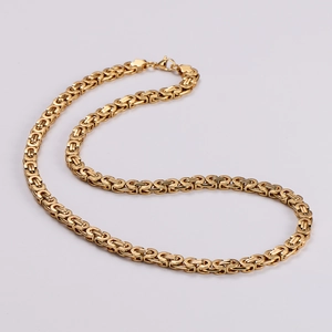 Detailed view of the luxury gold stainless steel Byzantine chain link design