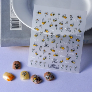 5D Embossed Nail Art Stickers Honeybee Daisy Floral Self Adhesive Waterproof Manicure Decoration