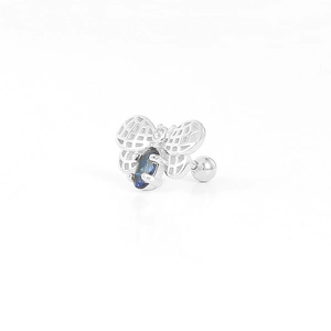 Macro di orecchino a forma di insetto in argento 925 con gemma blu e chiusura a sfera