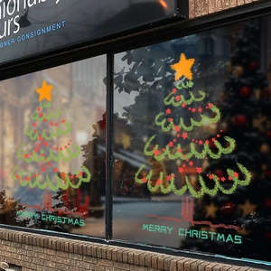 Christmas Tree Window Sticker PVC Static Cling Decal Double Sided Color For Glass Shop Decor Merry Christmas Novelty