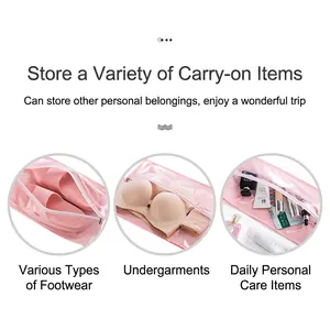Waterproof semi-transparent pink travel storage bags for shoes and cosmetics