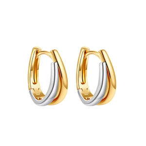 Polished U-shaped hoop earrings featuring a minimalist gold and silver two-tone metal design