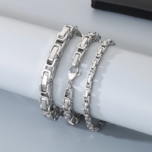 Byzantine chain bracelets in three thicknesses made of polished stainless steel for men