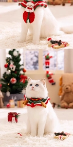 Detailed knit Christmas pet scarf with snowman and reindeer patterns for cats and small dogs