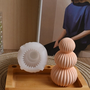 Detail of 3-tier striped sphere silicone mold for DIY geometric candle making