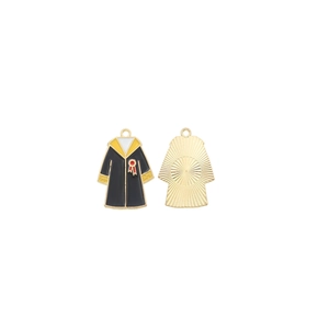 Front and back detail of black and gold enamel academic graduation gown charm