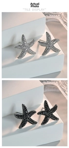 Detailed close-up of starfish earrings with micro-inlaid AAA zircons in black and white