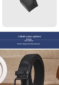 Close-up of black braided elastic belt featuring high-density weave and metal pin buckle