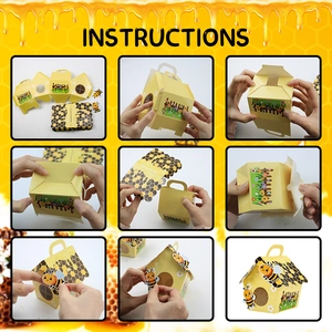 Step-by-step DIY assembly guide for bee-themed yellow trapezoid candy gift boxes